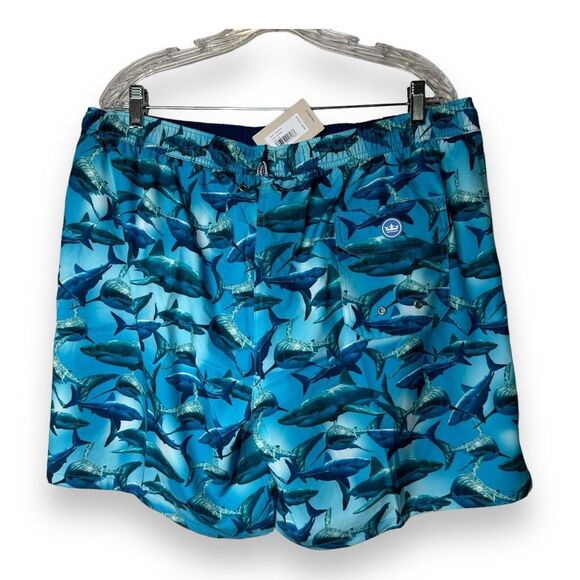 NWT PETER MILLAR Crown Tropical Trepidation Sharks Swim Trunks RADBL Blue Sz XL - Picture 3 of 9